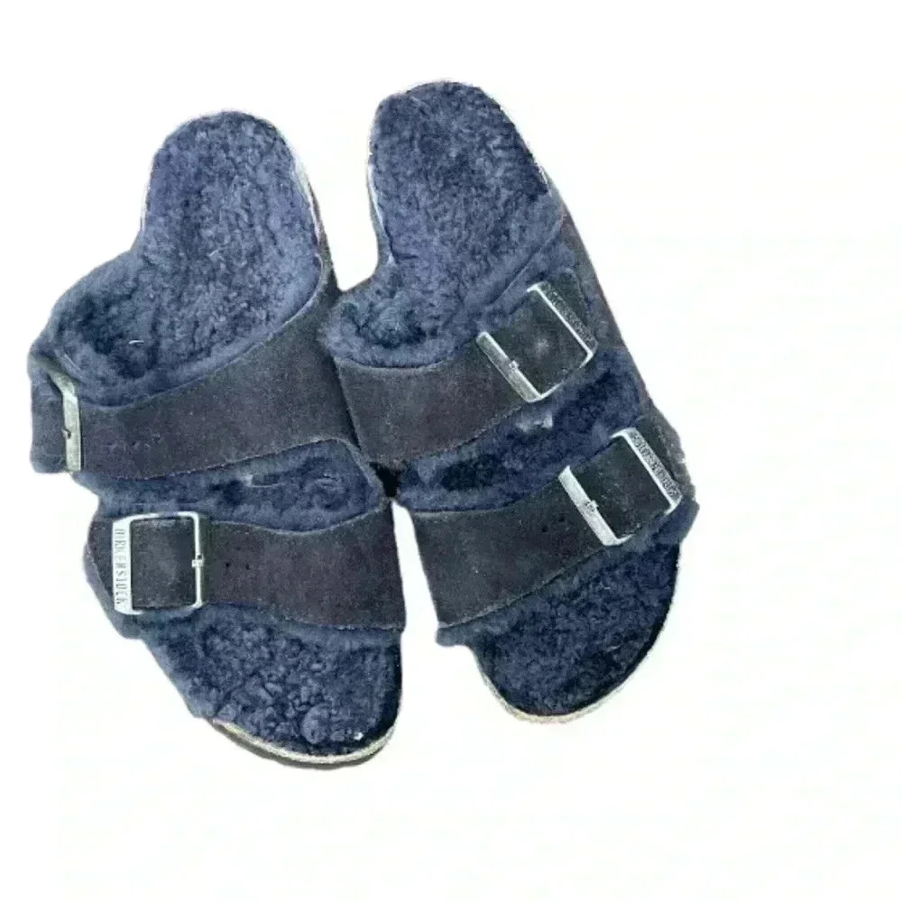 Birkenstock Shearling Arizona Slides Size 6, 37 blue